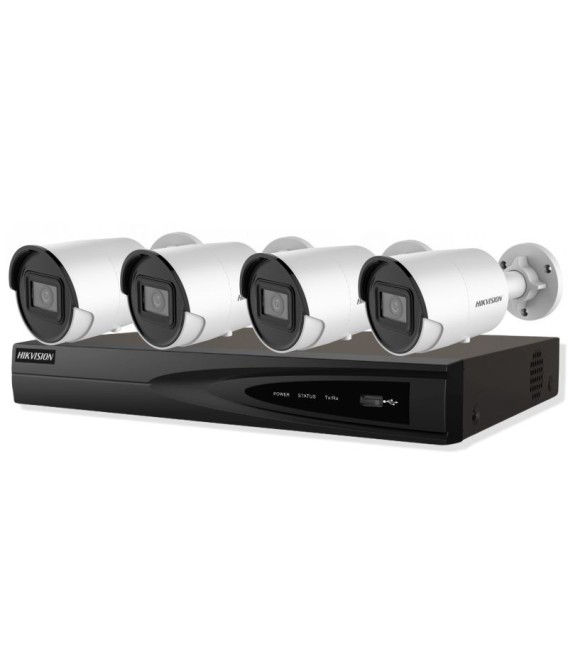Kit de surveillance IP Hikvision – 4 caméras tubulaires 4mpx/2,8 mm + enregistreur IP