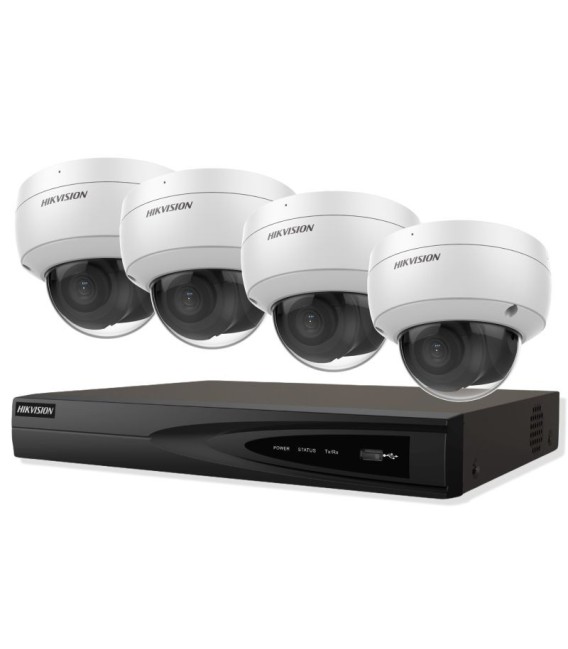 Kit de vigilancia IP Hikvision AcuSense – 4 cámaras domo de 4mpx/2.8 mm + grabador IP