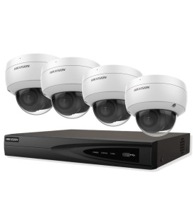 Kit de surveillance IP Hikvision AcuSense – 4 caméras dôme 4mpx/2,8 mm + enregistreur IP
