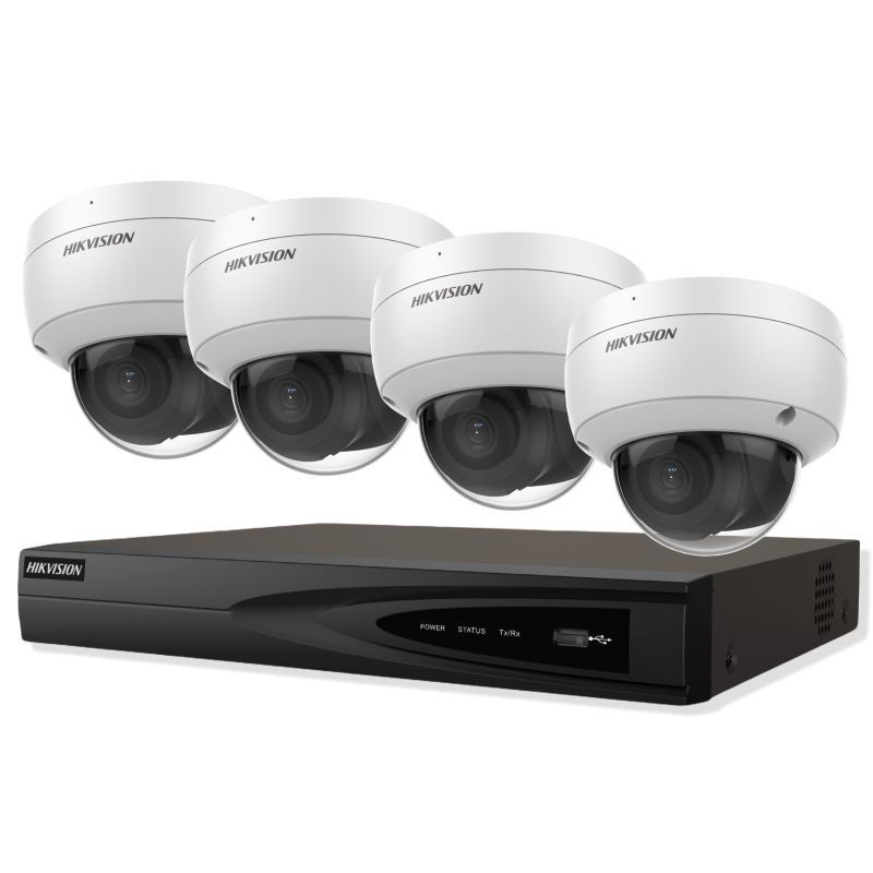 Kit de vigilancia IP Hikvision – 4 cámaras domo de 4mpx/2.8 mm + grabador IP - Vision Seguridad Plus