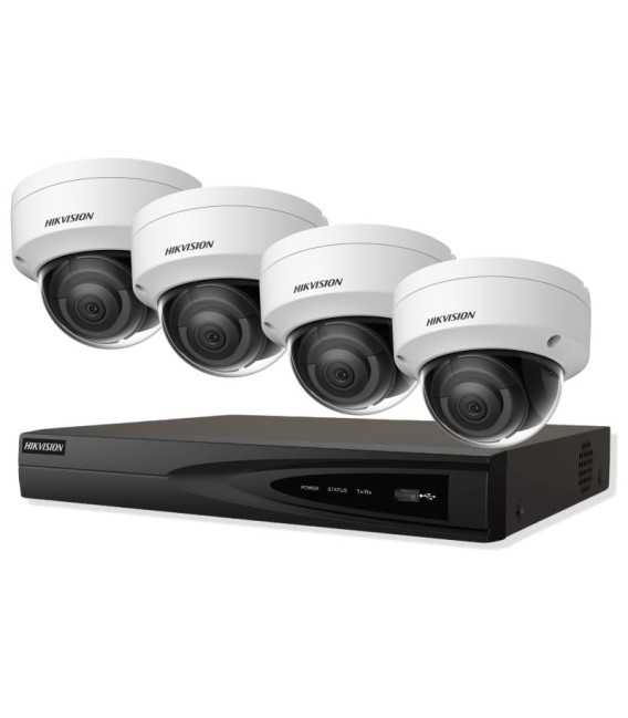 Kit de vigilância IP Hikvision WDR – 4 câmaras dome 2mpx/2,8 mm + gravador IP